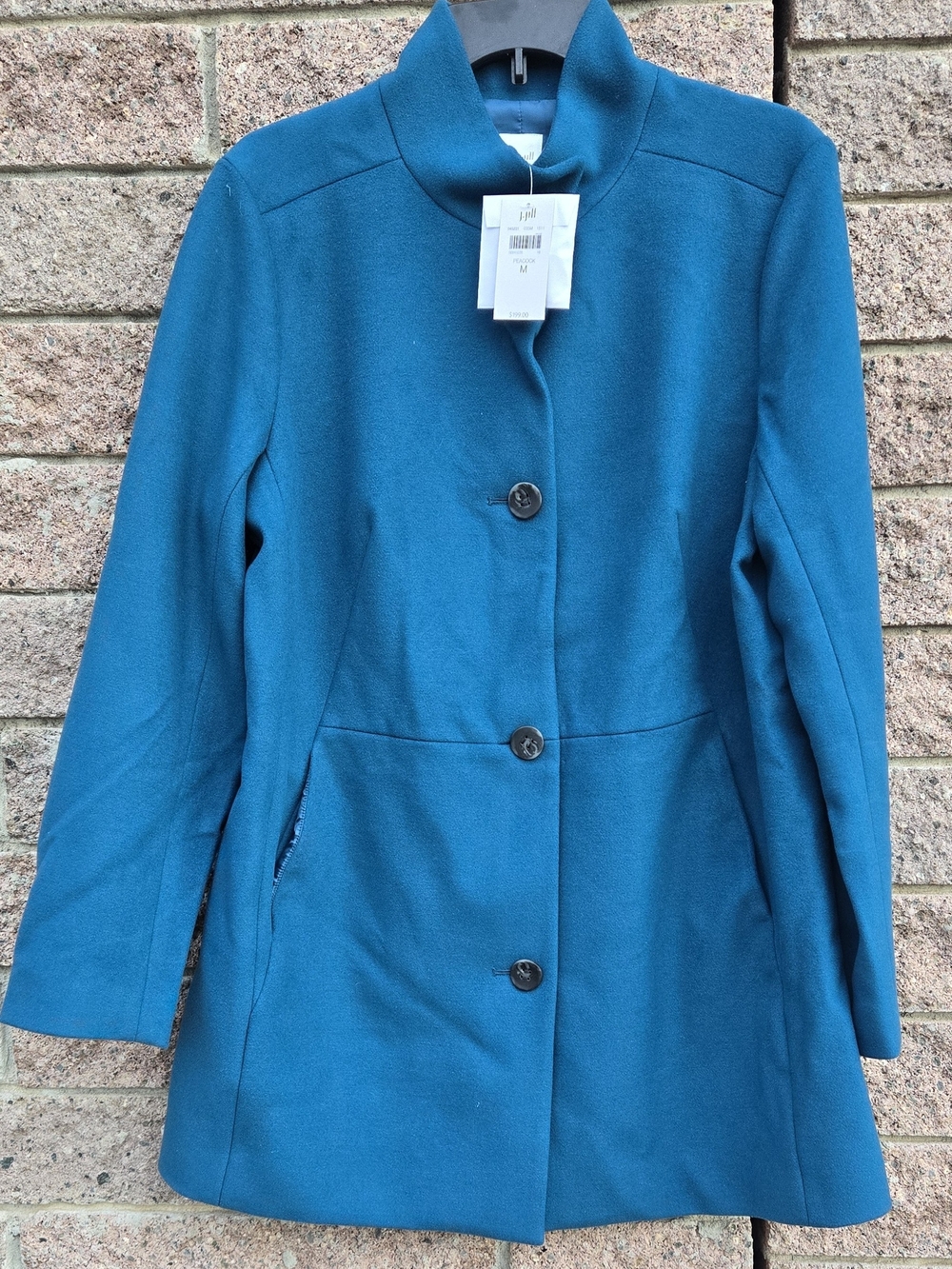 J. Jill Teal Single-Breasted Wool Coat